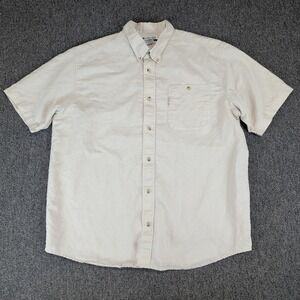 Columbia Gorpcore Ramie Cotton‎ Button Down Shirt Mens XXL Beige Short Sleeve